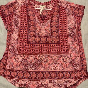 Lucky Brand Cap Sleeve Boho GeoPrint V-neck shirt- Women's SIZE MED